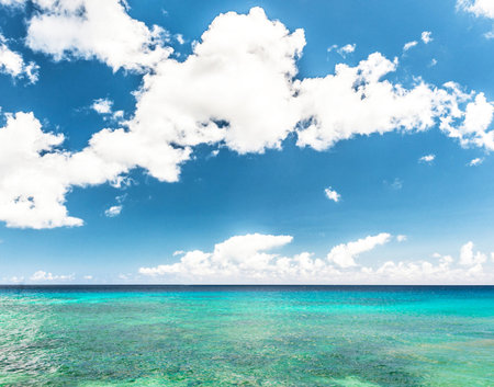 Caribbean sea under blue sky with clouds. Summer vacation backgroundの写真素材