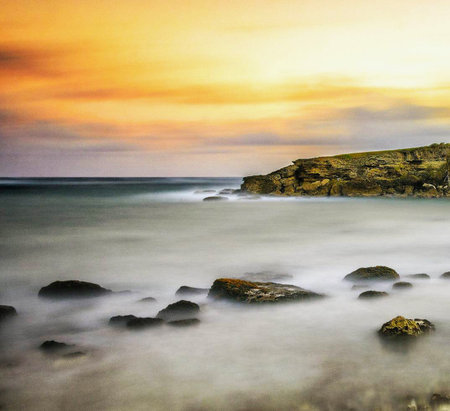 Beautiful seascape at sunset. Long exposure. Long exposure.