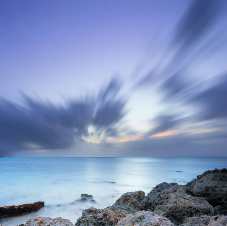 Beautiful seascape at twilight time. Long exposure shot.の写真素材