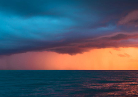 Beautiful sunset on the sea. Colorful sky and clouds.