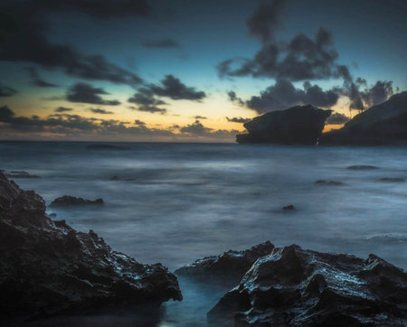 Sunset at the beach in Galicia, Spain. Long exposureの写真素材