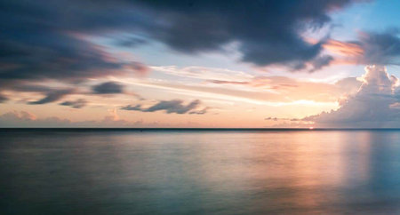 Beautiful sunset over the sea in the tropics. Long exposure