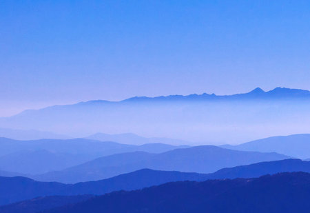 Mountains and blue sky in the early morning, South Korea.