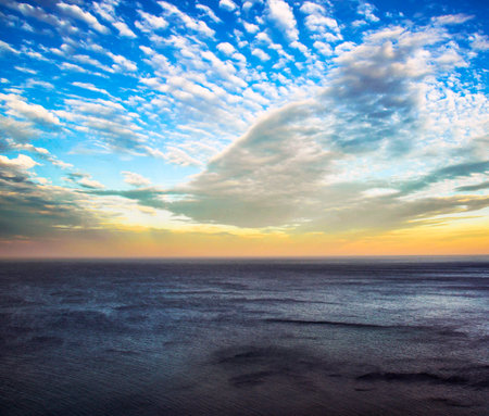 beautiful seascape with clouds at sunset. Nature composition.の写真素材