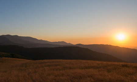 Sunset at the top of the mountain in the Carpathians