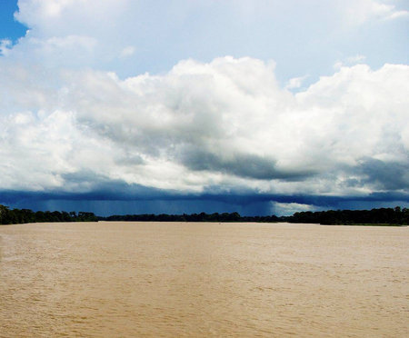 Rain clouds on the Mekong River in Cambodia. The Mekong River is the largest river in Southeast Asia.の写真素材