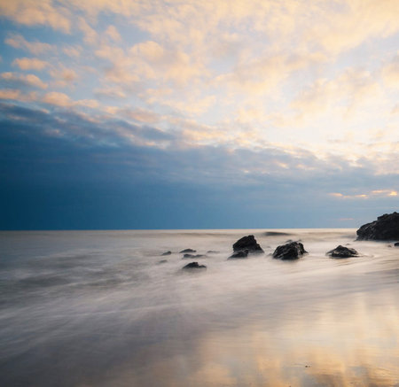 Long exposure of the sea and sky at sunset. Beautiful seascape.