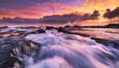 Long exposure of a waterfall at sunset