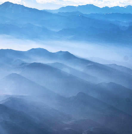 Landscape of Himalayan mountains with fog in morning, Nepal.の写真素材
