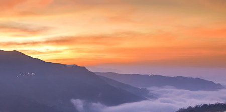 Sunrise at Phu Chi Fa, Chiang Rai, Thailandの写真素材