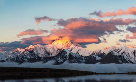 Mount Cook at sunrise, South Island, New Zealand. Mount Cook is the highest mountain in New Zealand.の写真素材