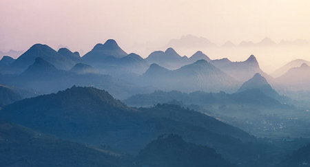 Mountain landscape in the morning at Doi Pha Tang, Chiang Rai, Thailand.