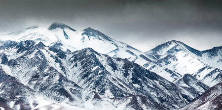 Snowy mountains in winter, Leh, Ladakh, India.の写真素材