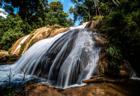 Waterfall in deep forest at Doi Inthanon National Park, Thailandの写真素材