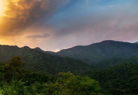 Clouds in the sky over the mountains at sunset, Thailand.