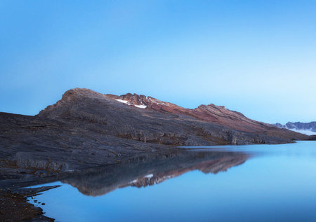 Mountain landscape with lake and blue sky, Iceland, Europe.の写真素材