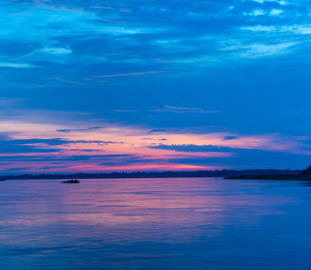 beautiful sunset on the Mekong River in Thailand. Landscape.の写真素材
