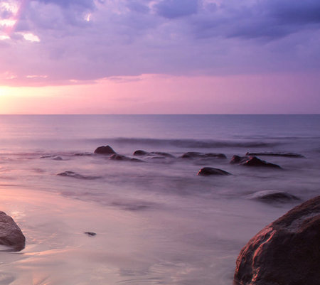 Beautiful seascape at sunset. Nature composition and vibrant colors.の写真素材