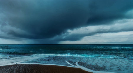 Stormy sky over the sea. Seascape with dark clouds.