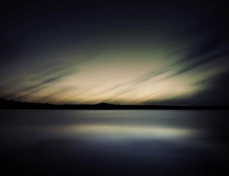 Long exposure of a lake in the evening. Long exposure photography.の写真素材