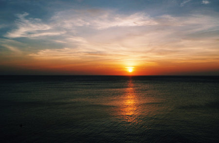 Beautiful sunset over the sea. Aerial view of the sea and sky.の写真素材