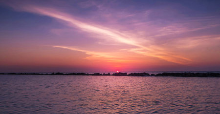 Beautiful sunset over the sea. Panorama of the sea.の写真素材