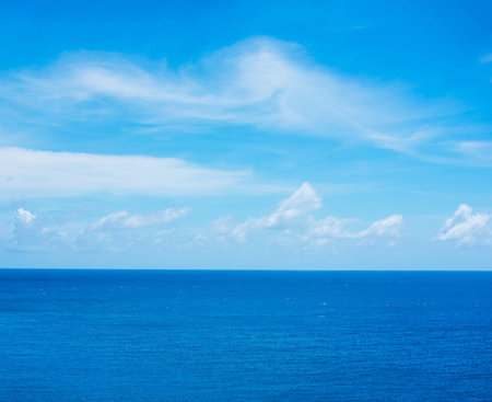 Sea and blue sky background. Nature composition. Sea and sky background.の写真素材