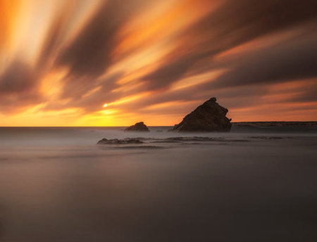 Sunset on the beach of San Sebastian, Basque Country, Spain
