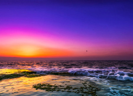 Beautiful sunset over the sea. Nature composition. Colorful sky.の写真素材