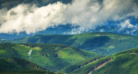Mountain landscape with clouds in the sky. Carpathian, Ukraine