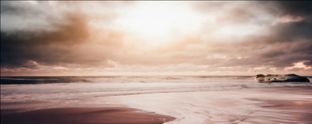 Beautiful seascape at sunset. Panoramic image.の写真素材