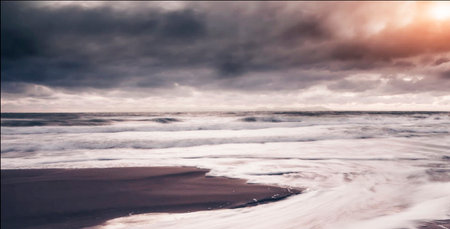 Beautiful seascape with stormy sky. Nature composition.の写真素材