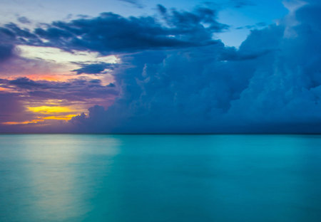 Beautiful seascape at sunset with clouds. Nature composition.