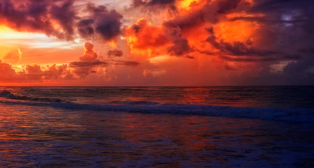 Sunset on the beach of Varadero, Cuba. Copy space for text
