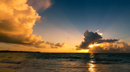 Beautiful sunset over the sea in the tropics. Panorama.の写真素材