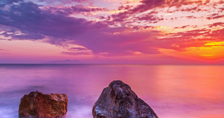 Beautiful seascape at sunset. Panoramic view.