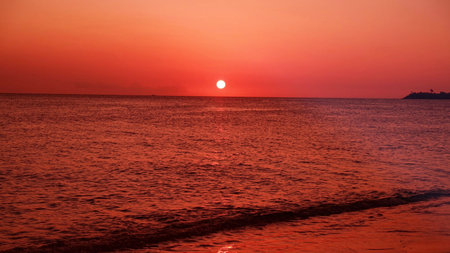 Beautiful sunset on the sea. Red sunset over the sea.の写真素材
