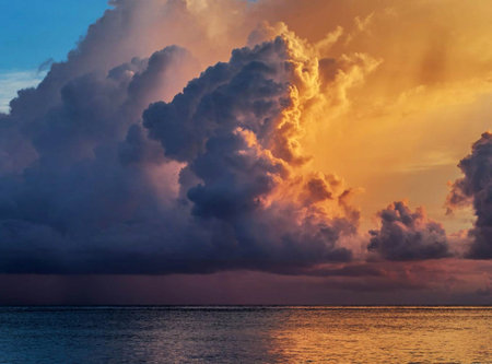 Dramatic cloudscape over the sea at sunset. Nature composition.の写真素材