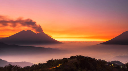 Sunrise in the morning at Mount Bromo, Java, Indonesiaの写真素材