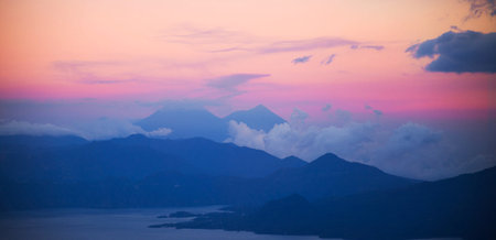 Sunset over Lake Garda, Italy. Panoramic viewの写真素材
