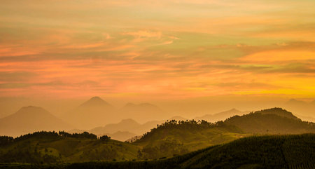Sunrise over the mountain range in Phu Chi Fa, Thailand