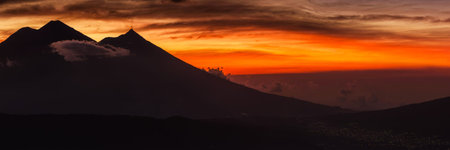 Panoramic view of Mount Bromo at sunset, Java, Indonesiaの写真素材