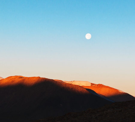 Moon over the mountain at sunset. Tenerife, Canary Islands, Spainの写真素材