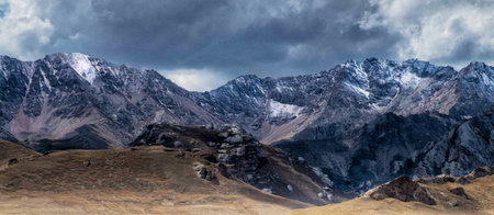 Panoramic view of the Himalayas mountains in Ladakh, Indiaの写真素材