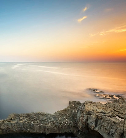 Beautiful seascape. Sunrise over the sea. Nature composition.の写真素材
