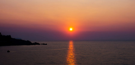 Sunset on the Black Sea in Crimea, Ukraine. Panorama