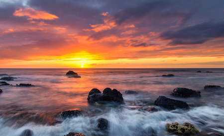 Beautiful seascape at sunset time. Nature composition and vibrant colors.