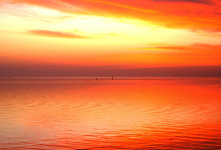 Sunset on the sea. Beautiful orange sunset over the sea.