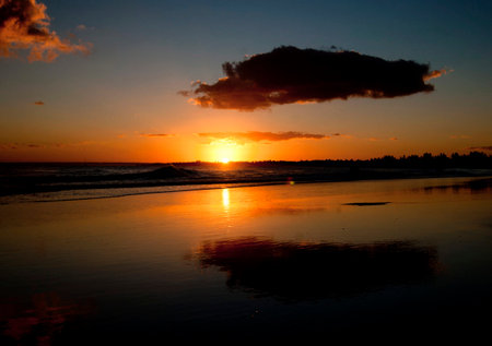 sunset on the beach in the evening, beautiful photo digital picture