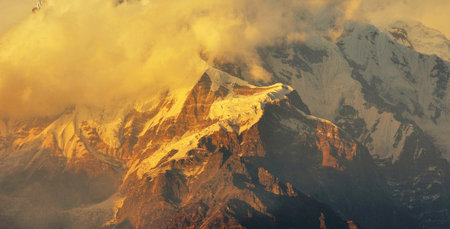 Mountains in Himalayas, Annapurna Conservation Area, Nepalの写真素材